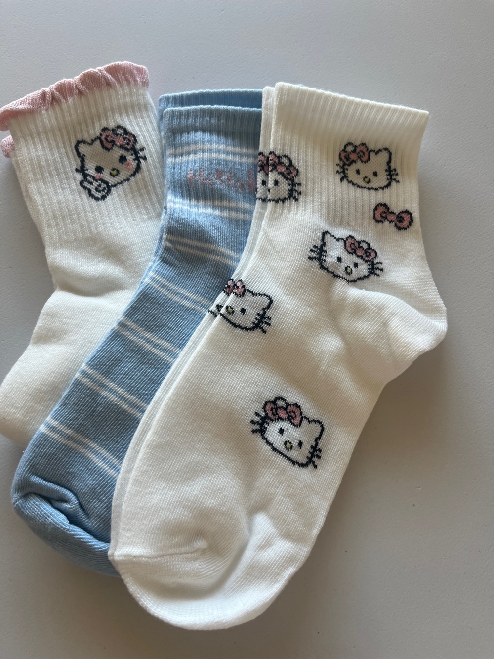 Hello Kitty Girls Crew Socks Pack in White, Blue, Pink